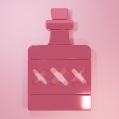 Pink Alcohol drink Rum bottle icon isolated on pink background. Minimalism concept. 3D render illustration