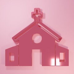Pink Church building icon isolated on pink background. Christian Church. Religion of church. Minimalism concept. 3D render illustration