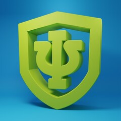 Green Psychology icon isolated on blue background. Psi symbol. Mental health concept, psychoanalysis analysis and psychotherapy. Minimalism concept. 3D render illustration