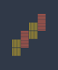 Modern boho abstract vector with alternating yellow and red striped blocks on a dark background. Minimalist geometric design perfect for trendy prints, backgrounds, and digital art projects.