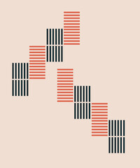 Modern boho vector with alternating coral and dark green striped blocks on a beige background. Simple geometric design perfect for wall art, fabric prints, and digital backgrounds.