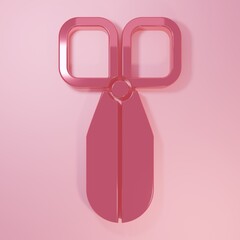 Pink Scissors icon isolated on pink background. Cutting tool sign. Minimalism concept. 3D render illustration