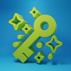 Green Old magic key icon isolated on blue background. Minimalism concept. 3D render illustration