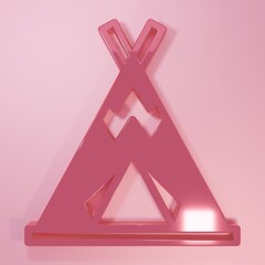 Pink Traditional indian teepee or wigwam icon isolated on pink background. Indian tent. Minimalism concept. 3D render illustration © Kostiantyn