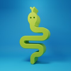 Green Snake icon isolated on blue background. Minimalism concept. 3D render illustration