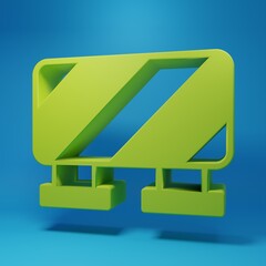 Green Road barrier icon isolated on blue background. Symbol of restricted area which are in under construction processes. Repair works. Minimalism concept. 3D render illustration