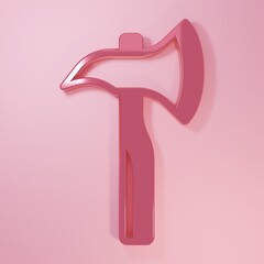 Pink Firefighter axe icon isolated on pink background. Fire axe. Minimalism concept. 3D render illustration