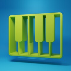 Green Music synthesizer icon isolated on blue background. Electronic piano. Minimalism concept. 3D render illustration