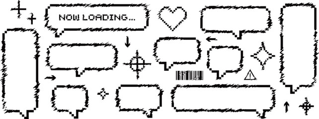 Obraz premium サイバーパンクなグリッチ風の吹き出しと装飾セット ブラック