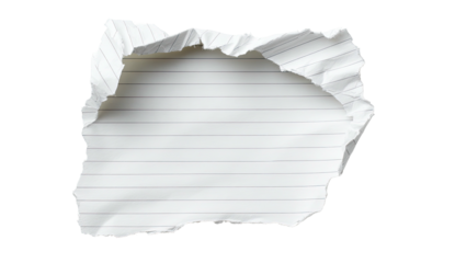 Torn lined paper scrap with jagged edges on black background