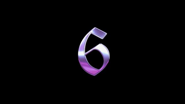 Liquid Chrome Letter 6 Loop Animation Purple Metallic Style