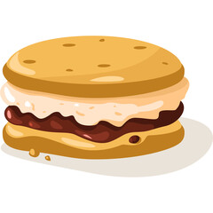 Pixel Art Smores Sandwich with Golden Brown Cookie and Creamy Marshmallow Filling on Transparent Background