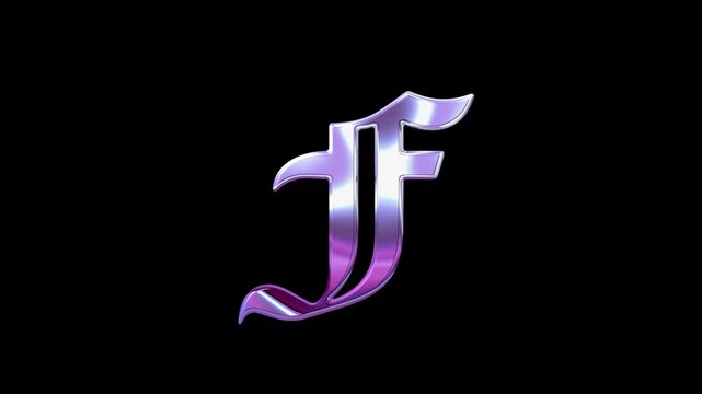 Liquid Chrome Letter F Loop Animation Purple Metallic Style