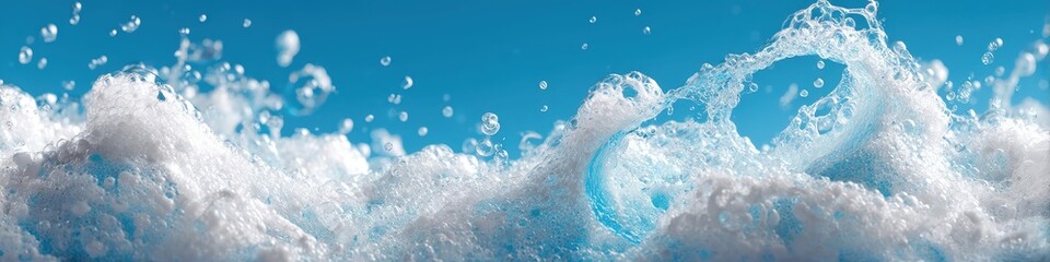 Dynamic Splash of White Foam on a Blue Background