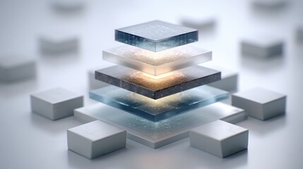 Stack of cubes forming a modern structure representing future technology and ai transformation architecture concepts