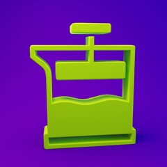 Green French press icon isolated on purple-blue background. Minimalism concept. 3D render illustration