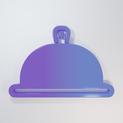 Purple-blue Covered with a tray of food icon isolated on grey background. Tray and lid sign. Restaurant cloche with lid. Minimalism concept. 3D render illustration