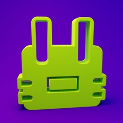 Obraz premium Green Bulletproof vest for protection from bullets icon isolated on purple-blue background. Body armor sign. Military clothing. Minimalism concept. 3D render illustration