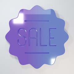 Purple-blue Price tag with an inscription Sale icon isolated on grey background. Badge for price. Promo tag discount. Minimalism concept. 3D render illustration