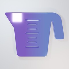 Purple-blue Measuring cup to measure dry and liquid food icon isolated on grey background. Plastic graduated beaker with handle. Minimalism concept. 3D render illustration