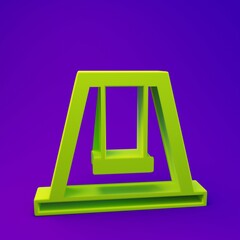 Green Swing for kids summer games on playground icon isolated on purple-blue background. Outdoor entertainment equipment. Minimalism concept. 3D render illustration