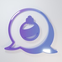 Purple-blue Christmas ball icon isolated on grey background. Merry Christmas and Happy New Year. Minimalism concept. 3D render illustration
