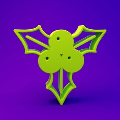 Green Branch viburnum or guelder rose icon isolated on purple-blue background. Merry Christmas and Happy New Year. Minimalism concept. 3D render illustration
