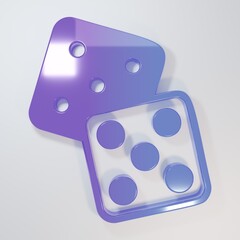 Purple-blue Game dice icon isolated on grey background. Casino gambling. Minimalism concept. 3D render illustration