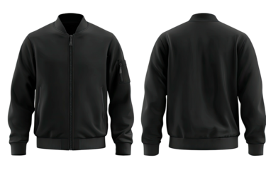 Black jacket, front & back view. Isolated garment image