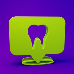 Green Dental clinic location icon isolated on purple-blue background. Minimalism concept. 3D render illustration
