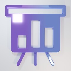Purple-blue Board with graph chart icon isolated on grey background. Report text file icon. Accounting sign. Audit, analysis, planning. Minimalism concept. 3D render illustration