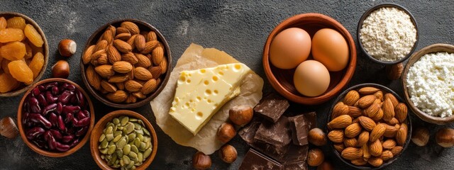 Healthy foods high in arginine: nuts, seeds, dairy, and dark chocolate