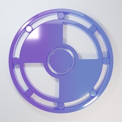 Purple-blue Round wooden shield icon isolated on grey background. Security, safety, protection, privacy, guard concept. Minimalism concept. 3D render illustration