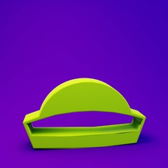 Fototapeta premium Green Sailor hat icon isolated on purple-blue background. Minimalism concept. 3D render illustration