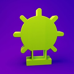 Green Ship steering wheel icon isolated on purple-blue background. Minimalism concept. 3D render illustration