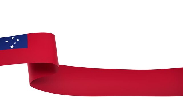 Waving Samoa Flag Ribbon on White Background with Alpha