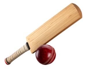 Realistic Cricket Bat and Ball on Black Background PNG