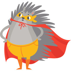 Cute Cartoon Hedgehog Superhero Wearing Red Cape Yellow Mask and Orange Boots Standing Confidently With Hands On Hips Isolated On White Background