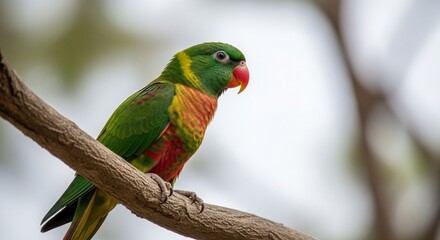 Colorful Rainbow Lorikeet Perched on a Branch, Bright Plumage, Close-Up View.