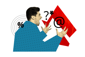 Creative poster collage young man scream problem boss blame fired tell swear aggression conflict argument drawing background