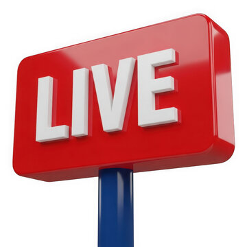 Red sign with the word live in white letters, isolated on transparent background