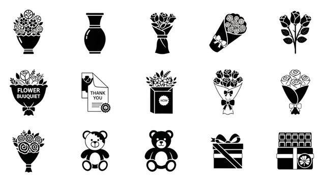Floral Arrangements, Gifts, and Celebrations Icons for Design Projects