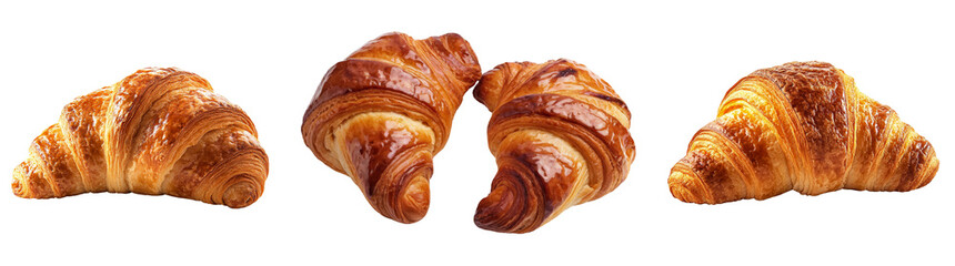 freshly baked croissants isolated on white background.