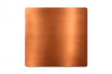 Square brushed copper metal plate transparent background