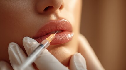 Close-up: lip augmentation with hyaluronic acid, cosmetic injection