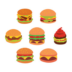 Juicy Burger Collection Fast Food Illustration Set