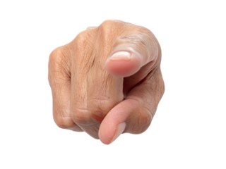 Hand pointing towards viewer isolated on transparent background in studio shot