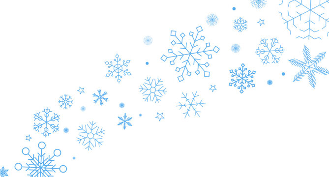 Snowflakes background isolated vector, snowflakes group with stars banner, Christmas border decoration. Happy New Year 2026. Snowflake set. Snowflake snow freeze winter thin line icon