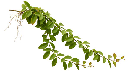 Fototapeta premium Green Hanging Plant Branch with Roots on Black Background isolated on a transparent background