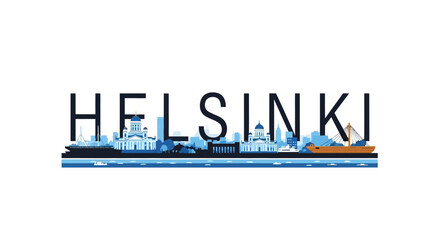 Obraz premium Helsinki Cityscape Skyline with Famous Landmarks